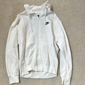 Nike White Zip-Up Jacket with Hood and Ribbed Cuffs